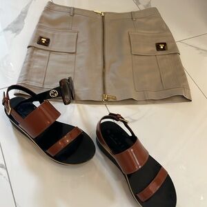 Cute Michael Kors, summer mini skirt taupe colour size 8 with shark lock pockets